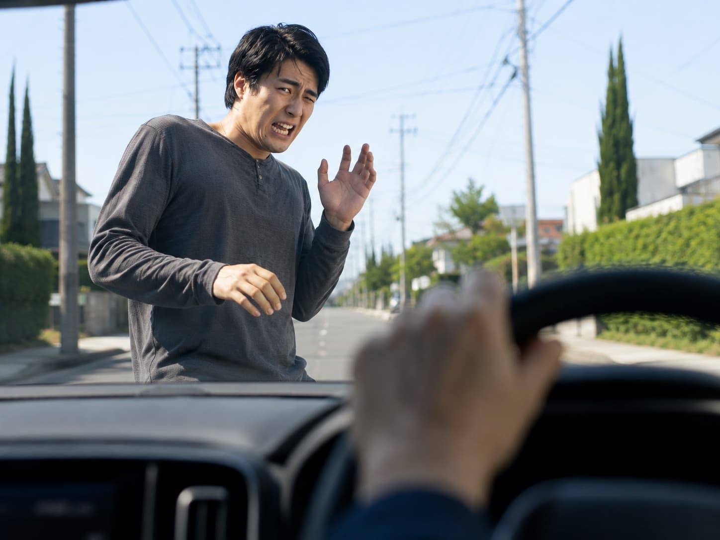 Pedestrian startled by an approaching vehicle