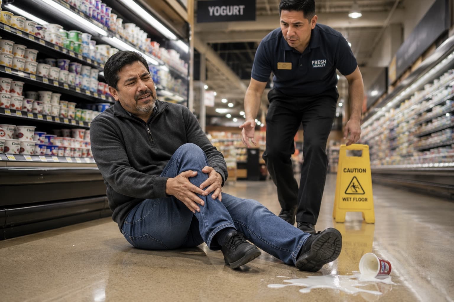 Customer injured after a fall in a supermarket aisle
